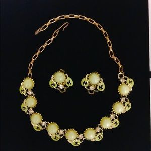 Lovely Vintage Leaf Necklace and Earring Set 1950